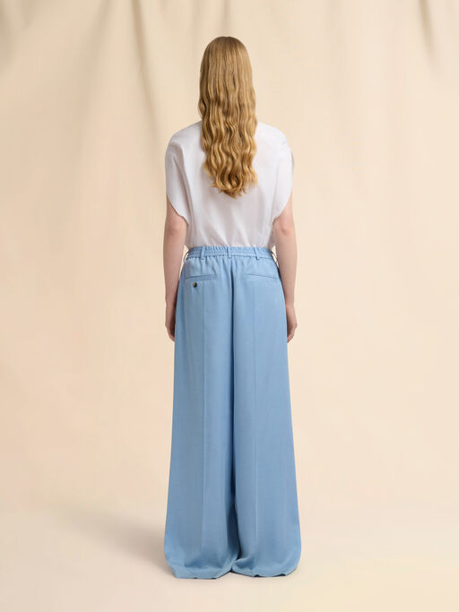 Light blue satin wide-leg trousers - Pants