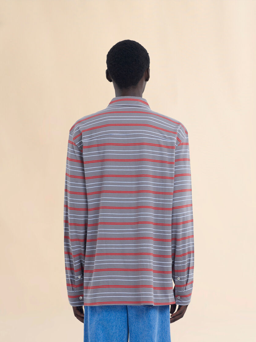 Long sleeved blue and white striped organic cotton polo shirt - Shirts - Image 3