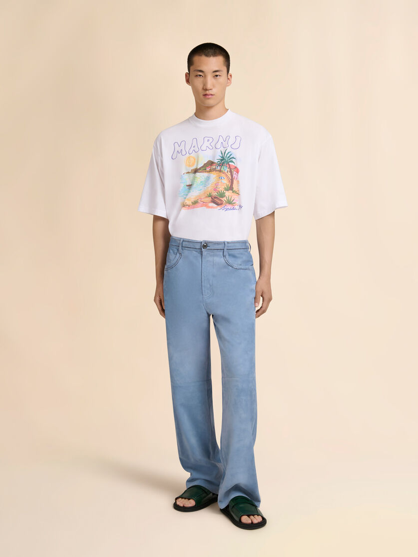 Blue suede pants with cut-out detailing, Image 2