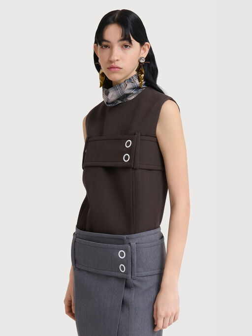 Brown wool top with belted bust - Shirts