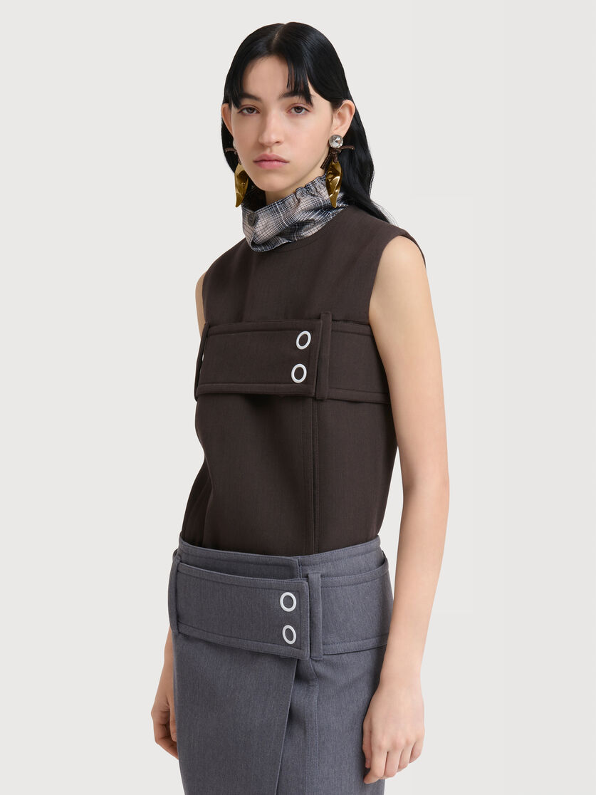 Brown wool top with belted bust, Image 3