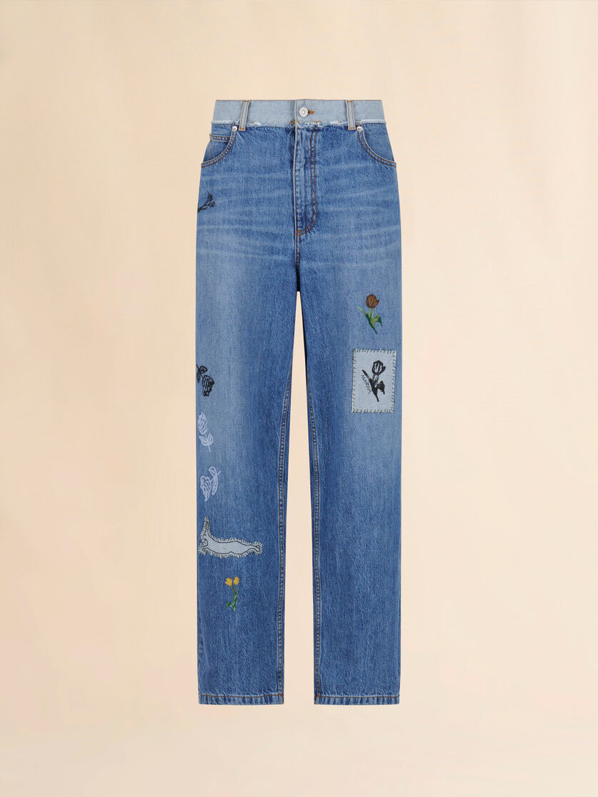 Blue denim embroidered jeans - Pants - Image 1