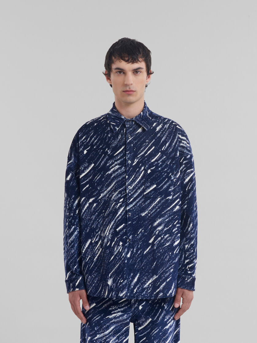 ブルー フロックドデニム製 オーバーサイズシャツ、Crayonプリント | Marni