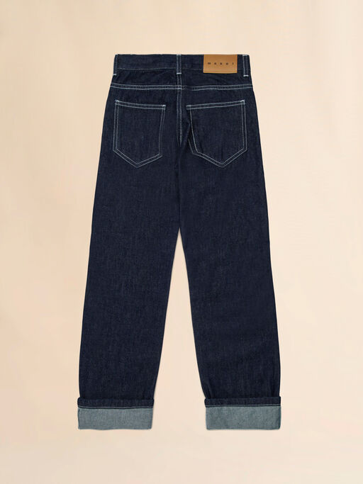 Deep blue denim jeans with white stitching - Pants