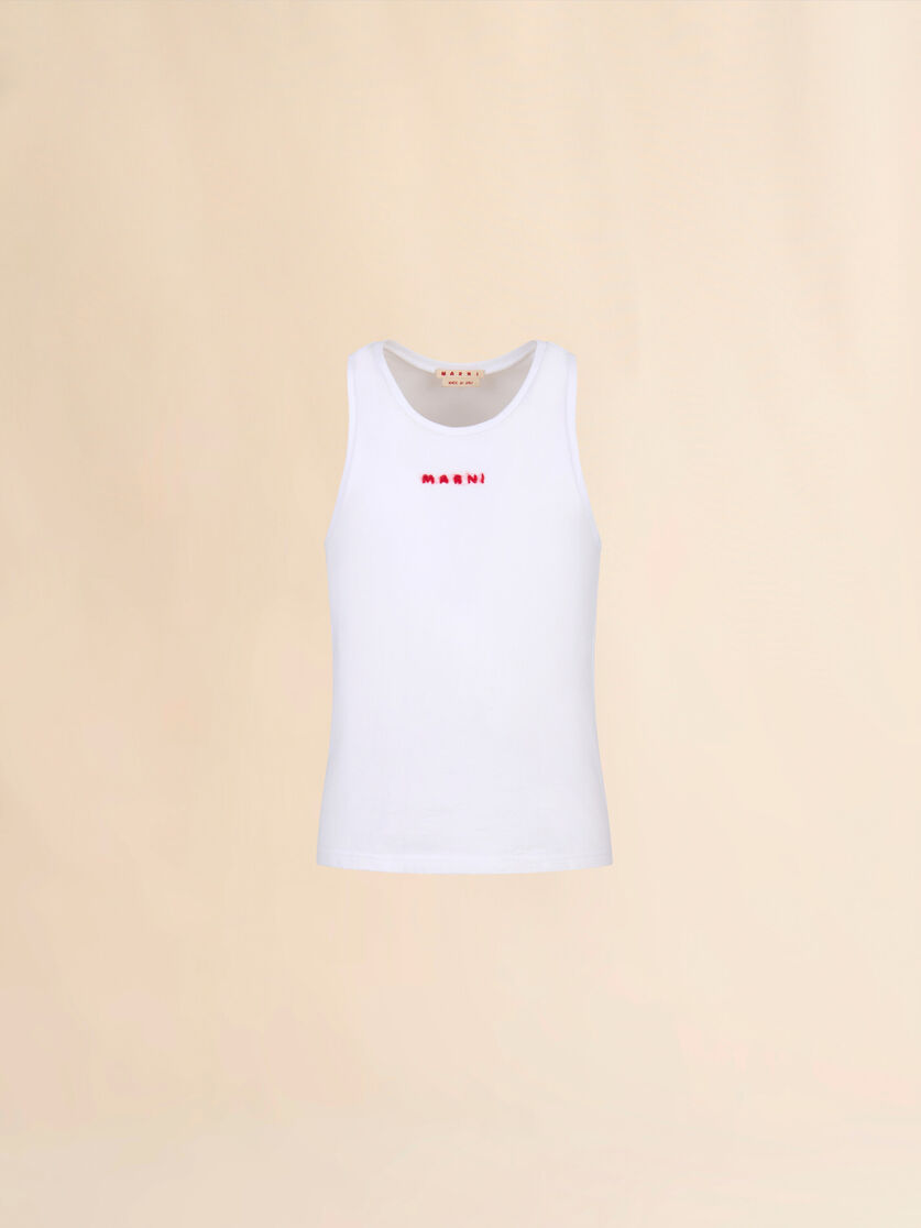 Black cotton tank top with mohair embroidery - Shirts - Image 1