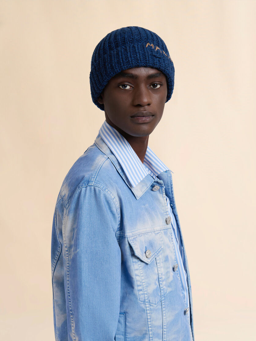 Dark grey ribbed beanie with hand-stitched logo - Hats - Image 2