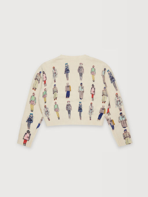 Beige wool blend jumper with catwalk prints - Knitwear
