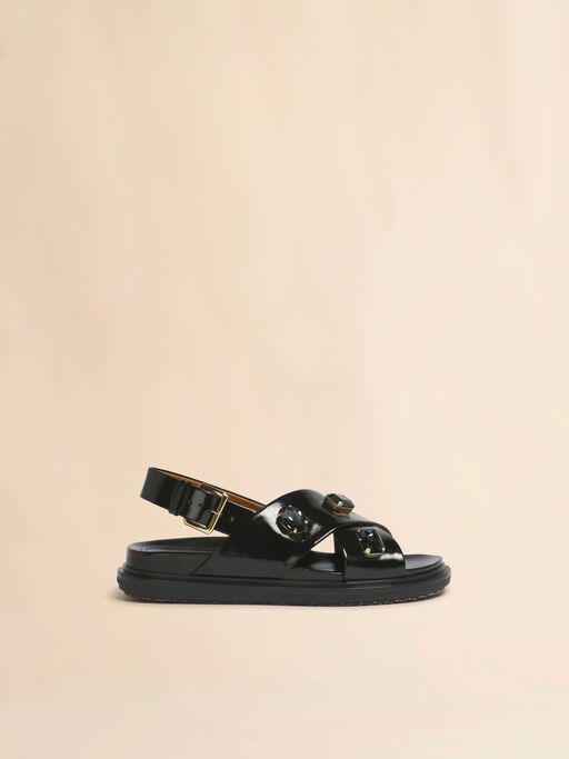 Black leather Fussbett with crystals - Sandals