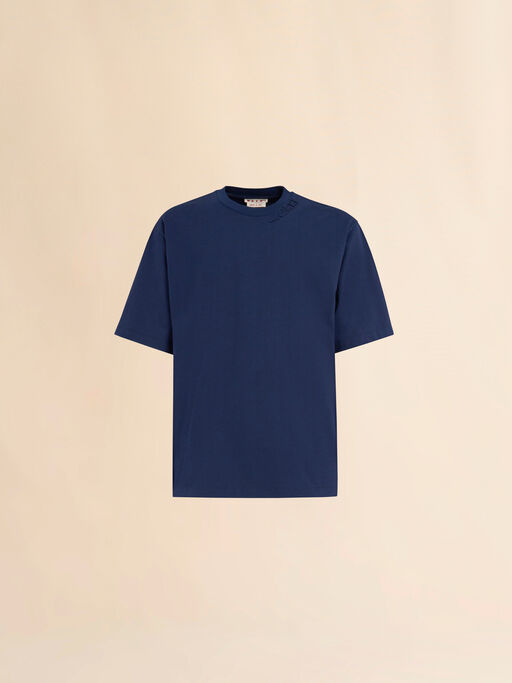 Blue organic cotton oversized T-shirt with Marni patches - Shirts