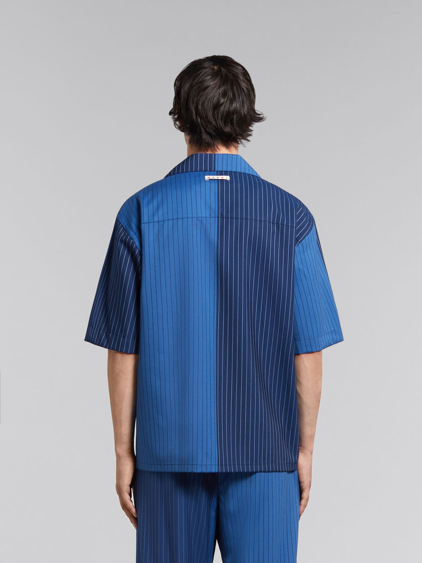 ブルー グラデーションピンストライプ ウール製ボーリングシャツ - シャツ - Image 3