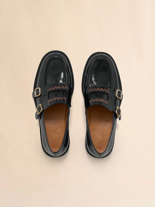 Black leather Bambi 3.0 loafer with double buckle - Mocassin