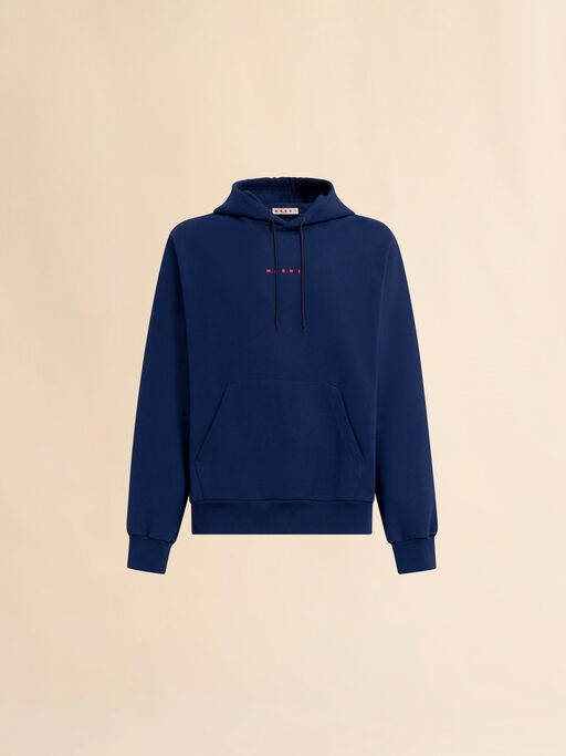 Blue organic cotton hoodie with Marni print - Sweaters