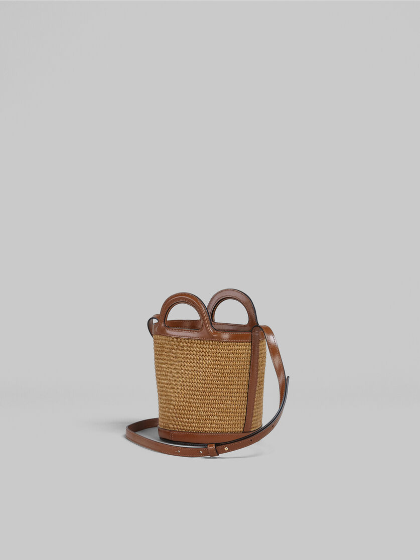 Tropicalia Small Bucket Bag in light blue leather and raffia-effect fabric - Shoulder Bag - Image 3