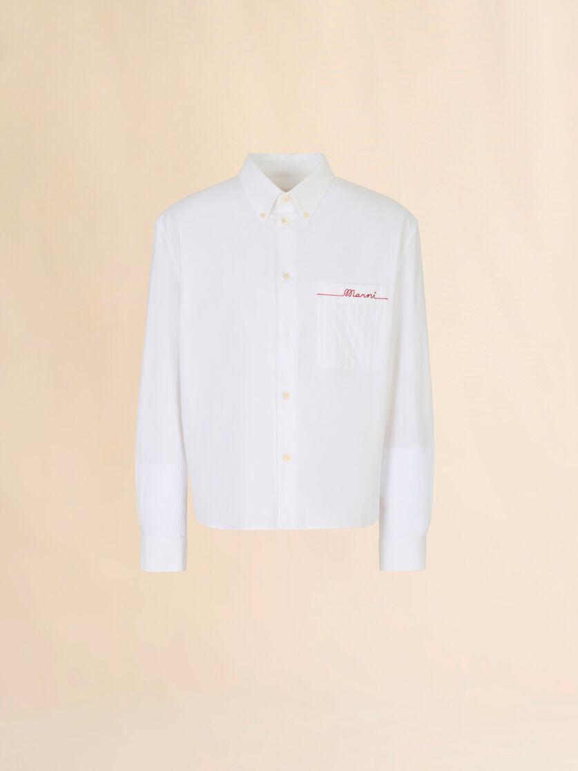 White cotton Oxford shirt with striped pocket, Image 1