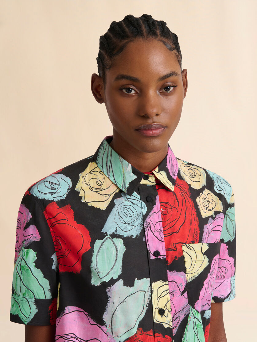 Black poplin short-sleeve shirt with Orion print - Shirts - Image 4