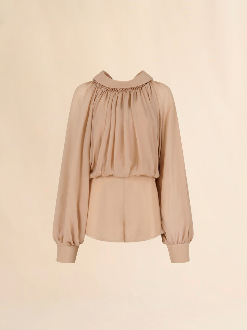 Beige creponne playsuit with gathering - Overalls - Image 1