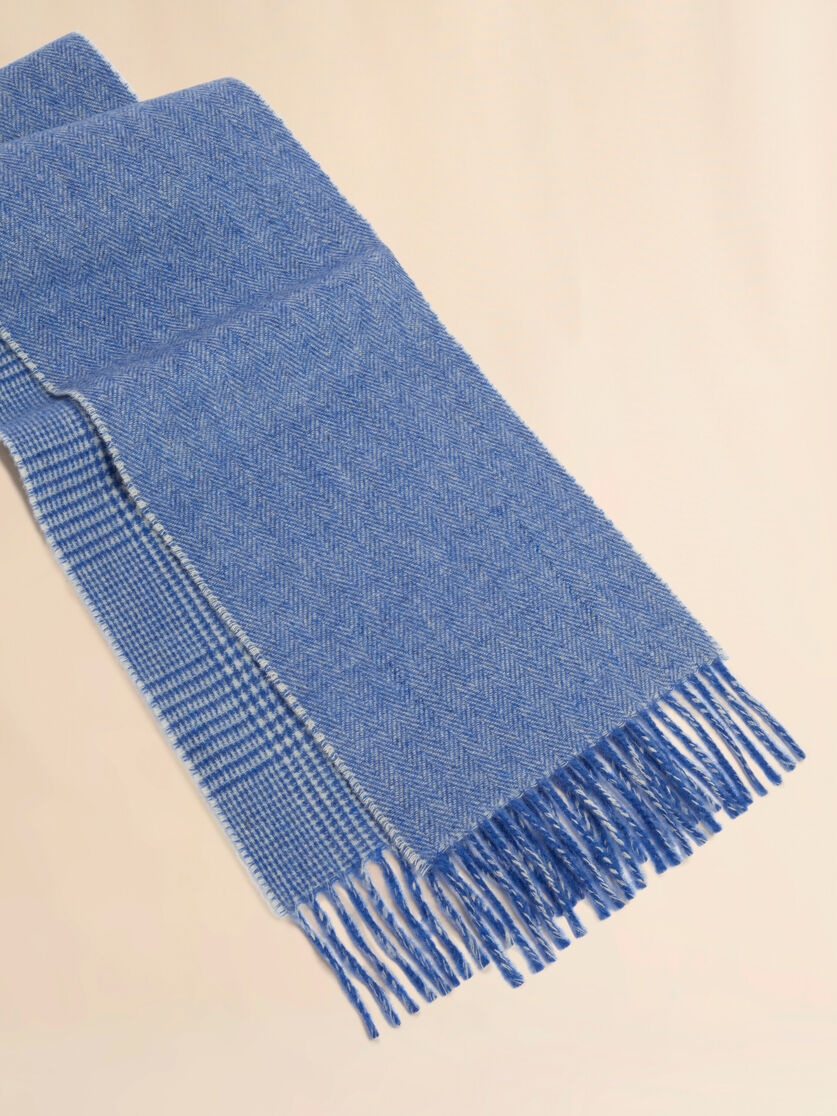 Light blue wool scarf with Prince of Wales check - Scarves - Image 4