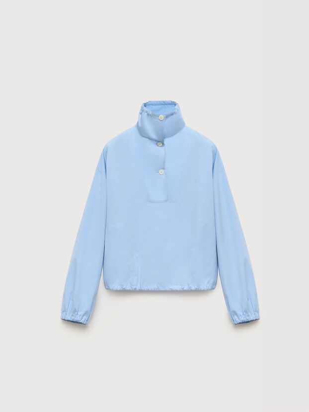 Light blue poplin blouse with high neck - Shirts