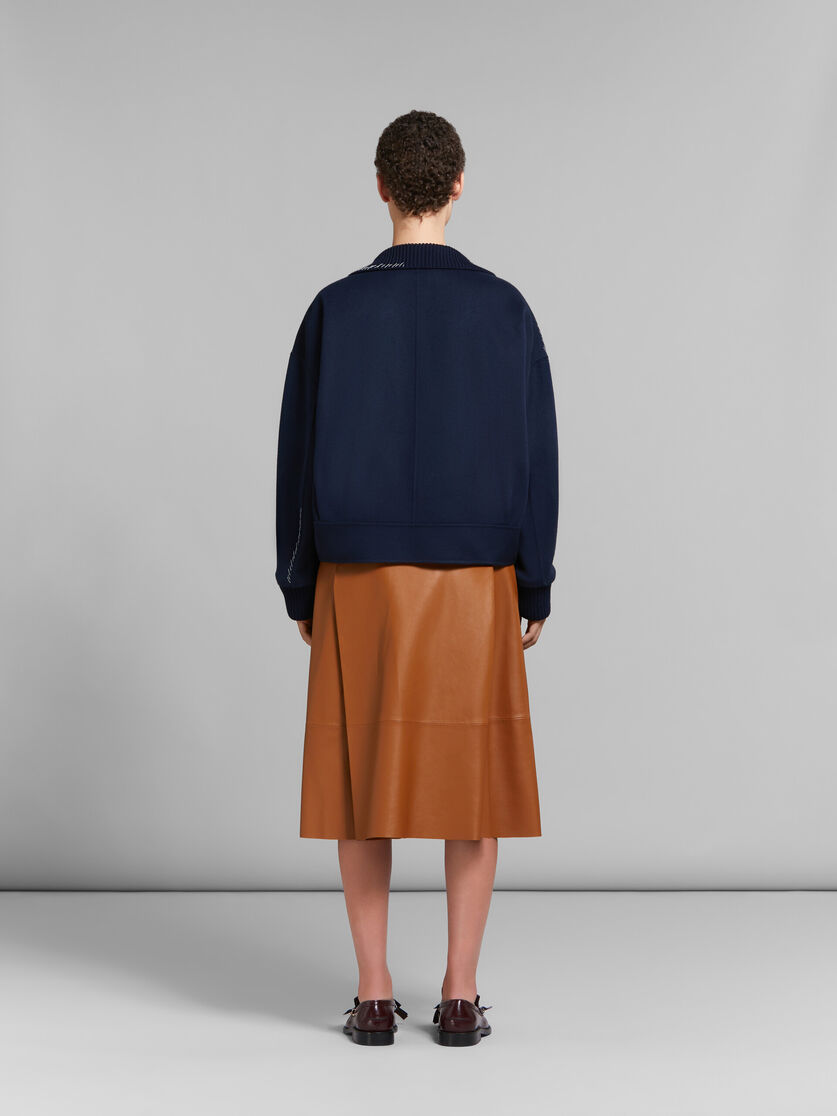 Giacca in lana e cashmere blu scuro con bordi in maglia - Giacche - Image 3