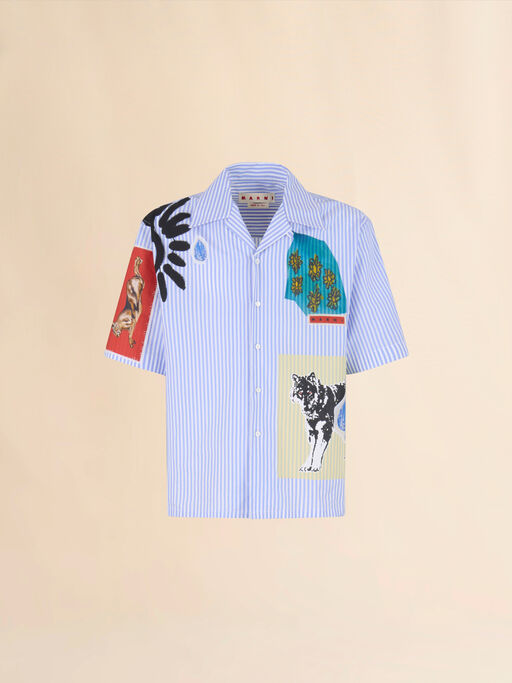 ライトブルー ポプリン製ストライプボウリングシャツ - シャツ