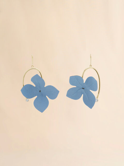 Boucles d'oreilles pendantes en popeline bleue et verte avec fleurs - Boucles d&rsquo;oreilles