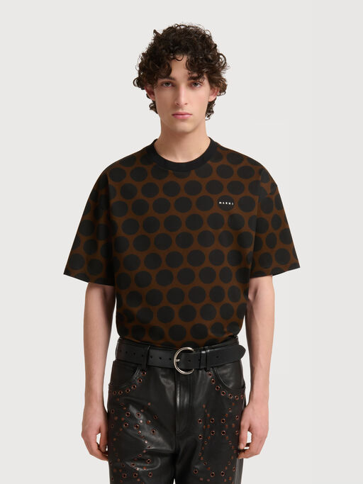 Brown cotton T-shirt with Polka Rhythm print - Shirts