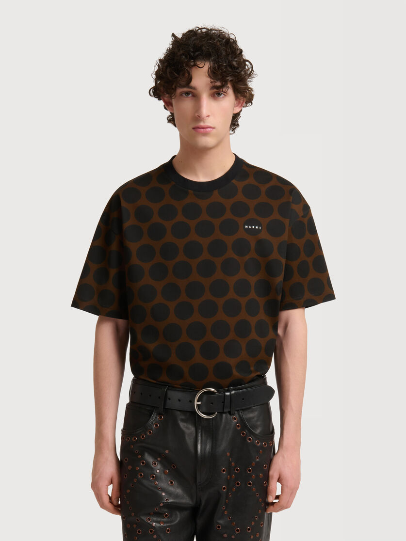 Brown cotton T-shirt with Polka Rhythm print, Image 2