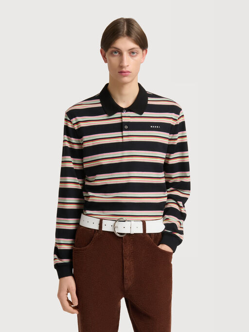 Black and light green striped cotton polo shirt - Shirts