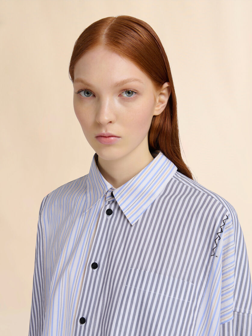 Grey striped organic poplin patchwork shirt - Shirts - Image 4