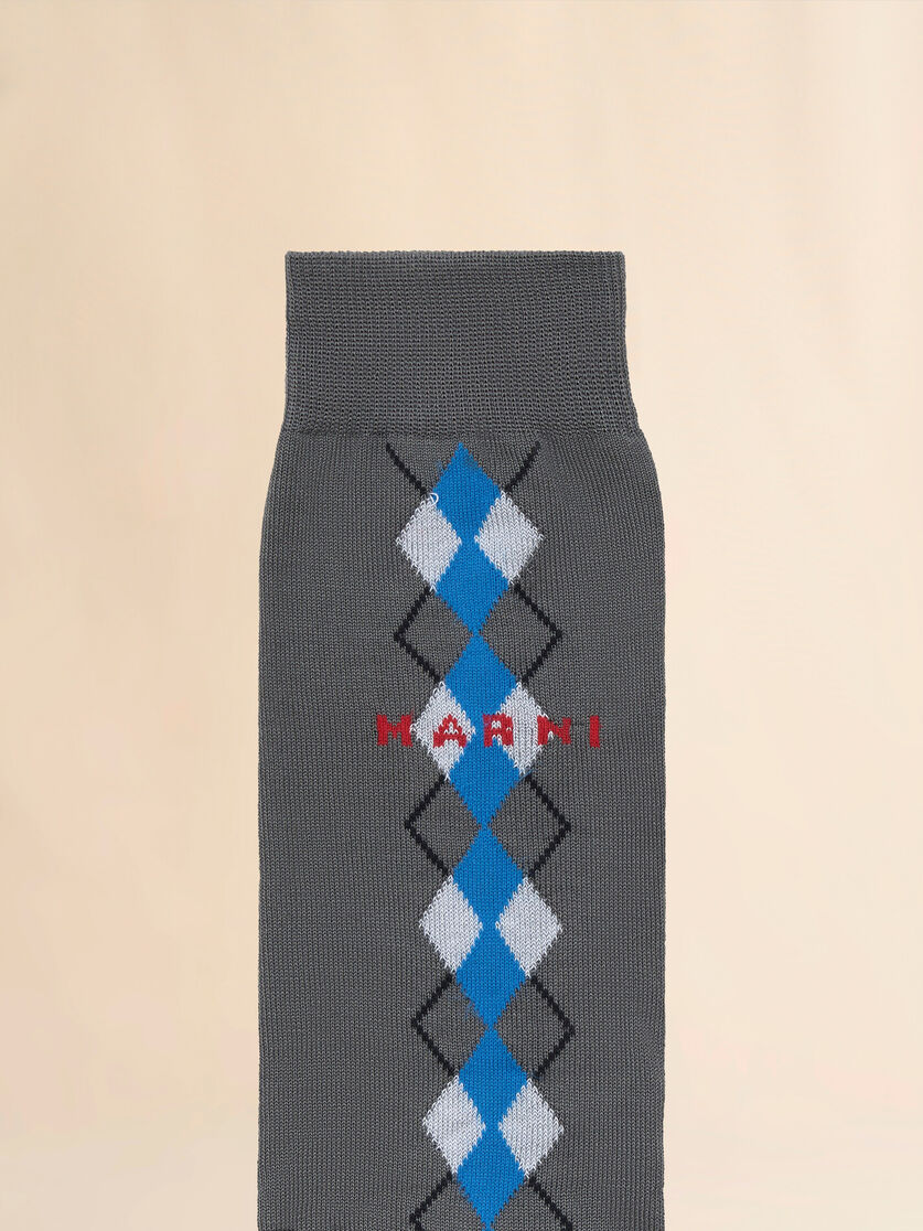 Grey socks with blue Argyle detail - Socks - Image 3