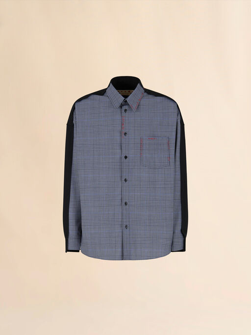 Camicia in fresco lana blu con retro a contrasto - Camicie