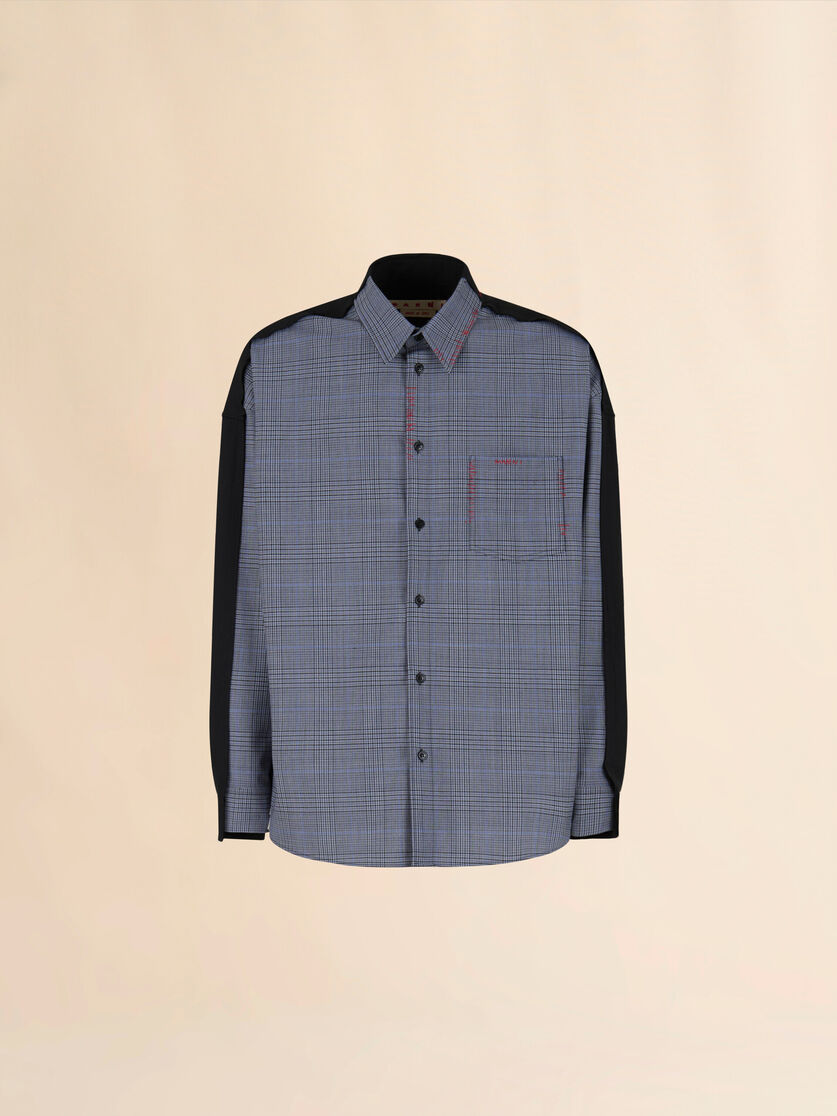 Blue tropical wool shirt with contrast back - Shirts - Image 1