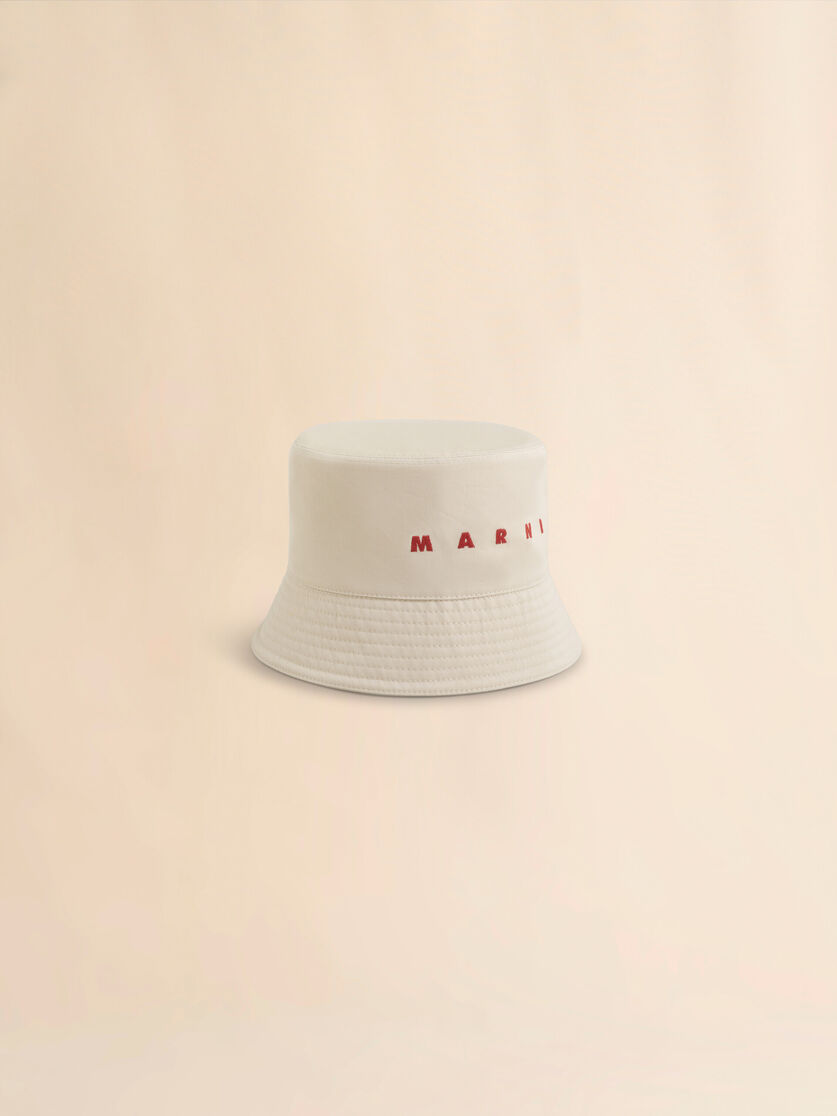 Black organic gabardine bucket hat with embroidered logo - Hats - Image 1