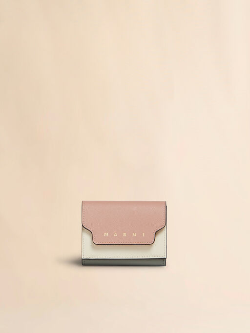 Light pink, white, and grey saffiano leather tri-fold wallet - Wallets