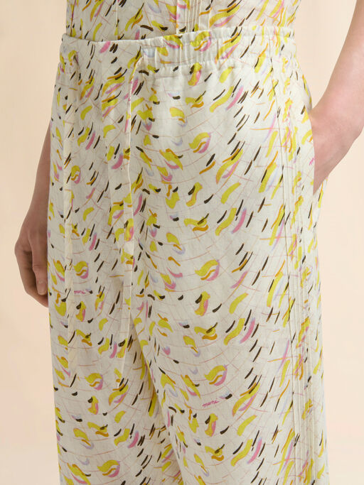 Yellow linen trousers with Brushstroke Wave print - Pants