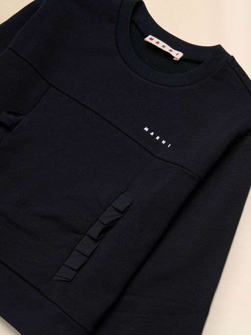Black cotton sweatshirt with ruffle pockets - Sweaters