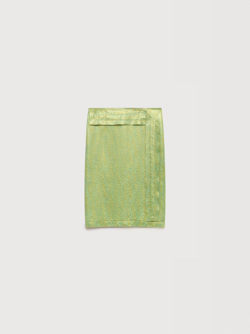 Green silk cloqu&eacute; midi skirt with panel detail, Image 1
