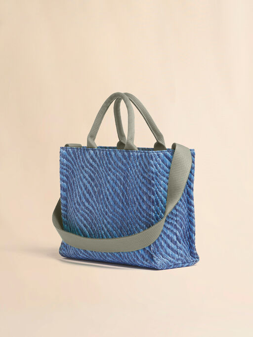 Blue wavy raffia-effect small tote bag - Shopping Bags