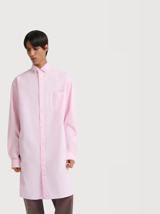 Pink poplin longline shirt with raised stripes - Shirts