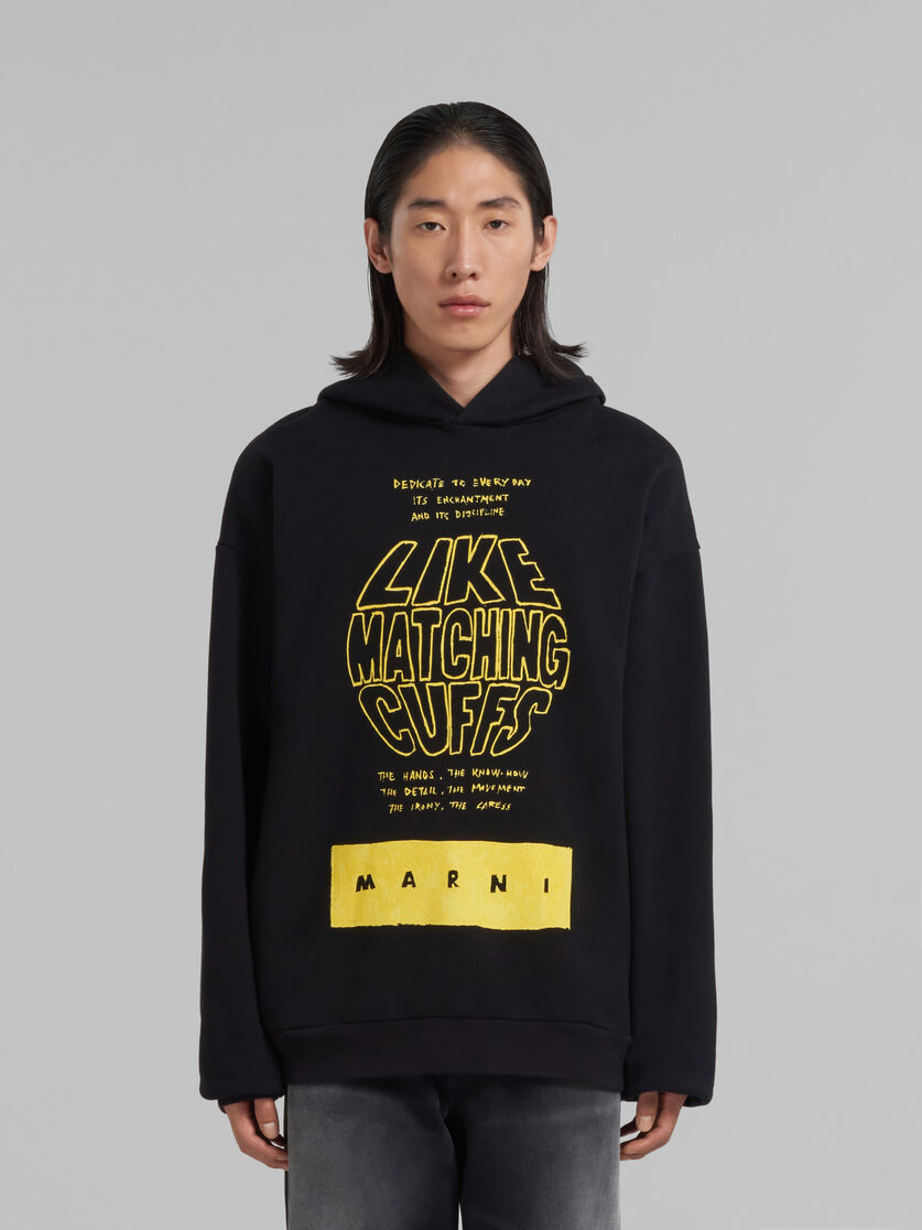 Black bio cotton hoodie with maxi slogan print - Sweaters - Image 2
