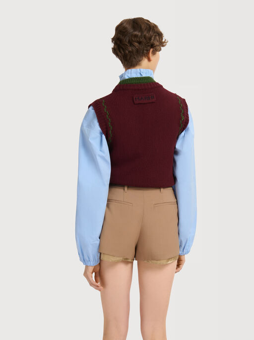 Burgundy wool layered vest with M intarsia - Pullovers