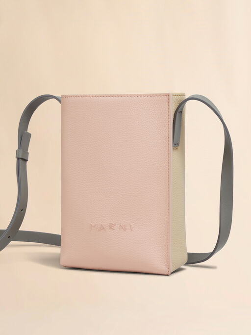 Light pink and beige leather Museo Nano Bag with Marni Symbol embroidery - Shoulder Bag