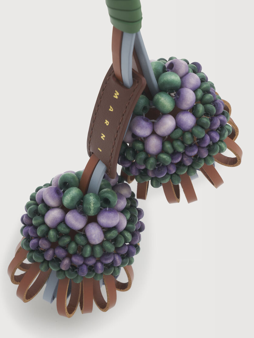 Brown and blue leather keyring with wooden bead detail, Image 2
