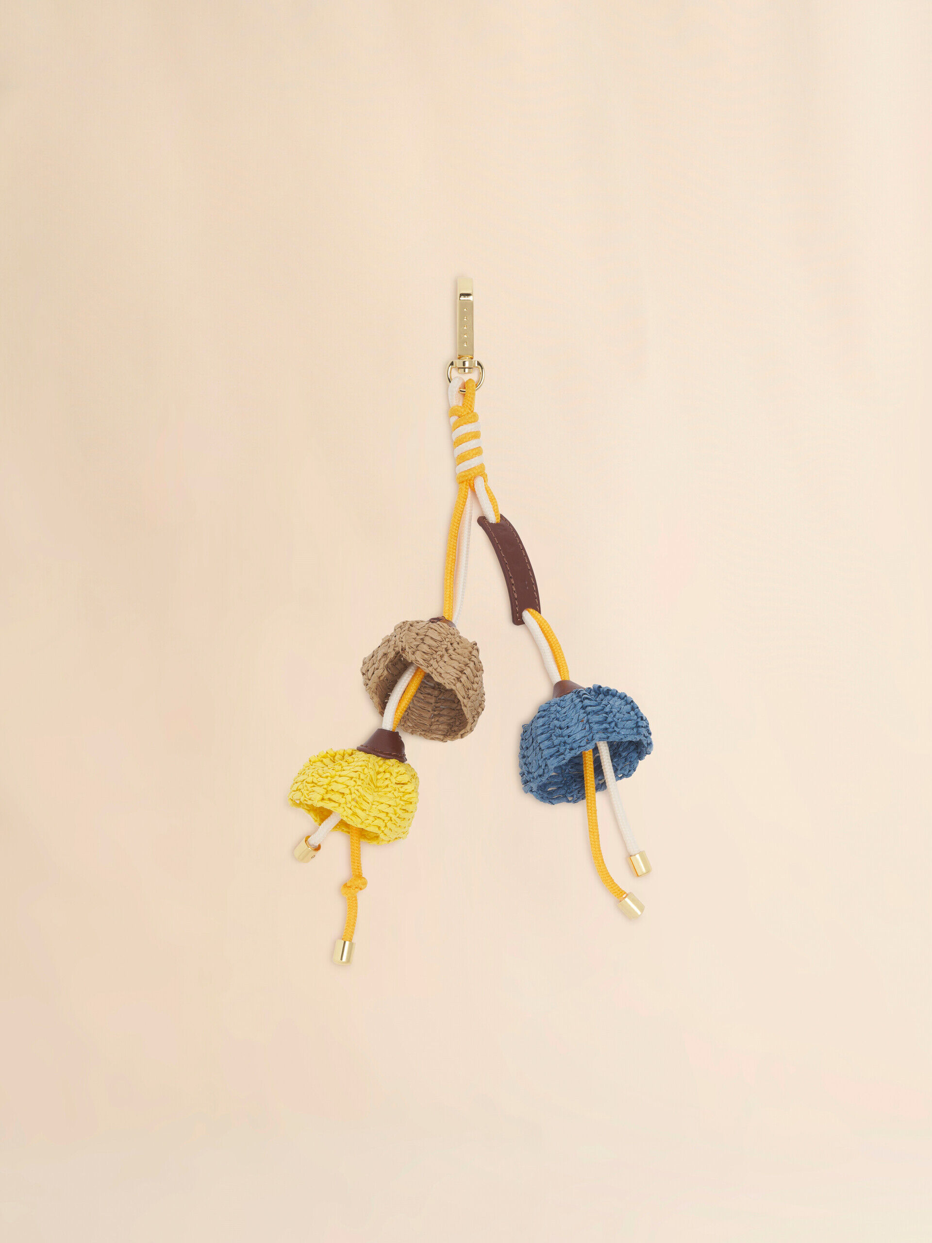 Blue tan and yellow paper raffia flower keyring | Marni