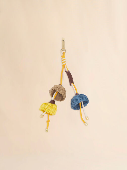 Blue tan and yellow paper raffia flower keyring - Key Rings