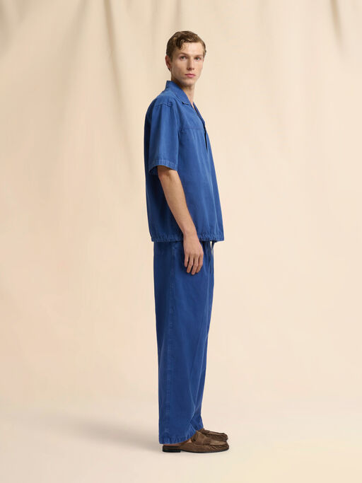 Blue cotton shirt with drawstring hem - Shirts