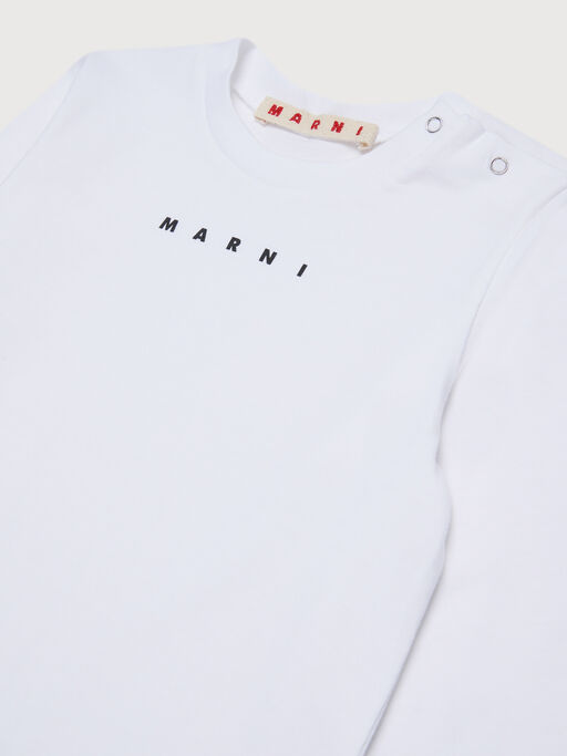 White long-sleeved cotton T-shirt with small Marni logo - T-shirts