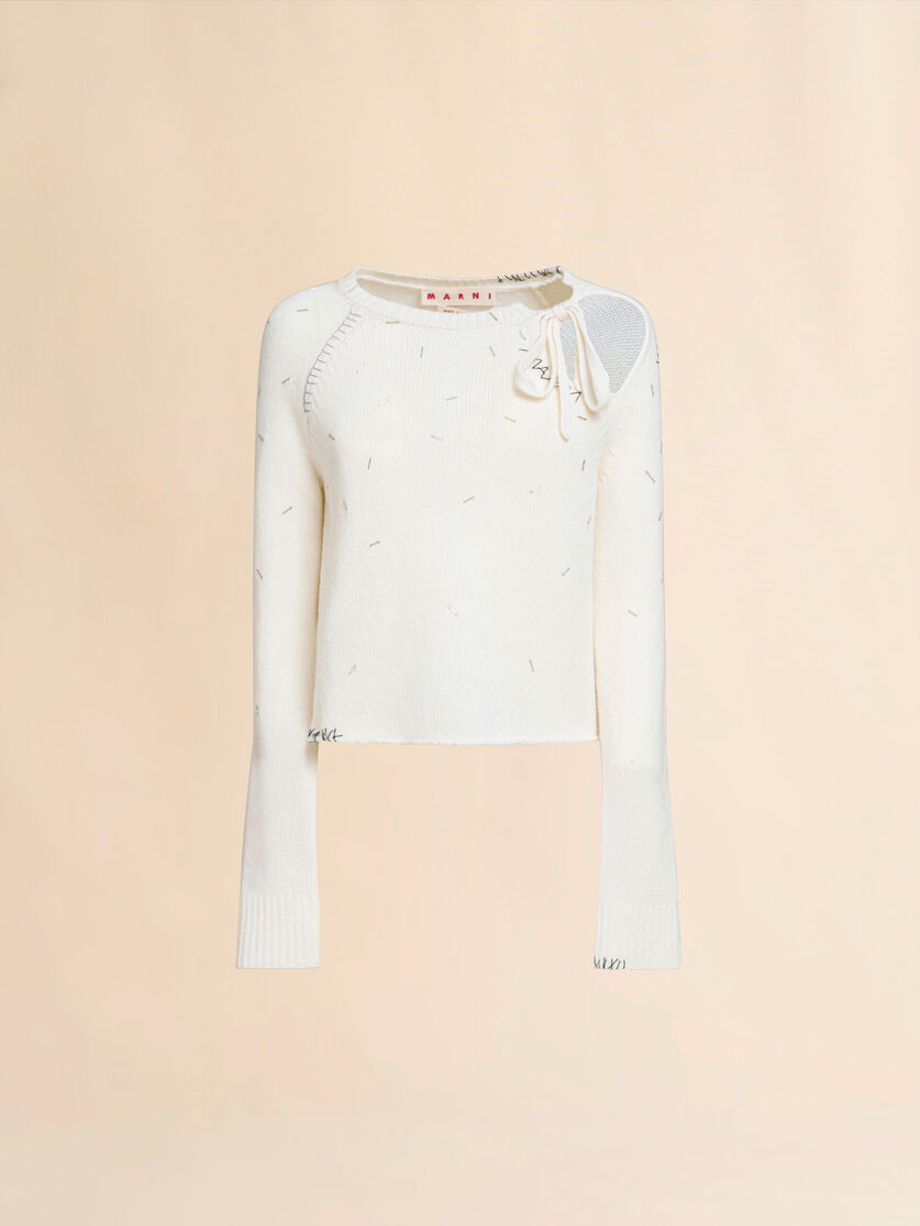 Pearl embellished wool and cashmere ivory jumper - Pullovers - Image 1