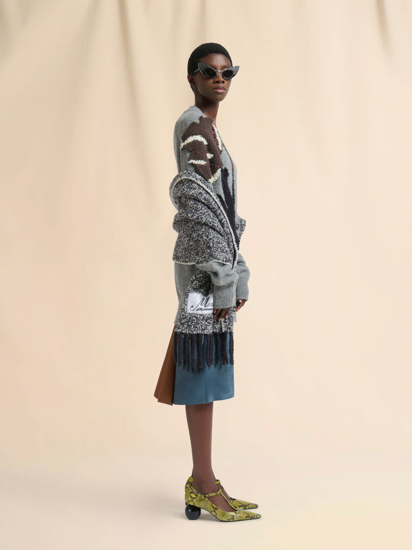 Grey Alpaca wool cardigan with flower patch - Pullovers - Image 5