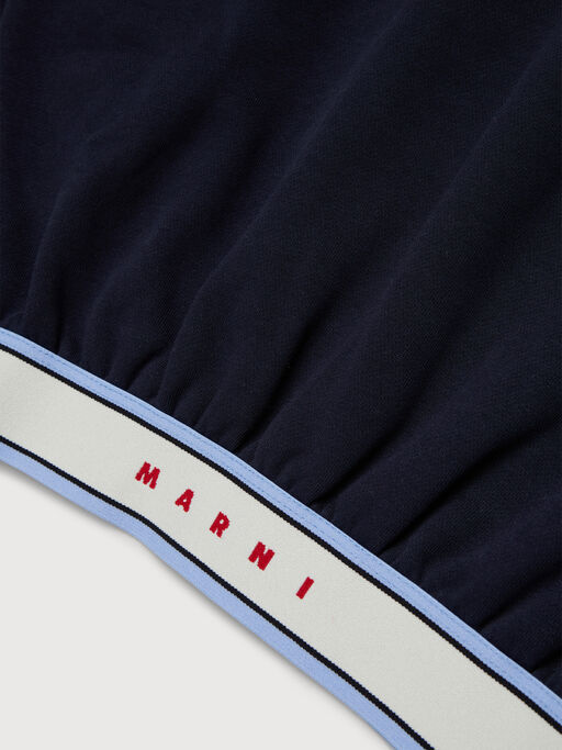 Dark blue cotton hoodie with elasticated logo band - Sweaters